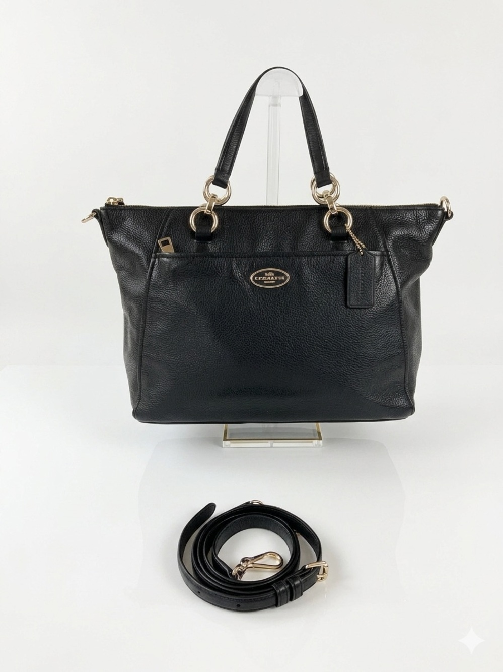 Coach Madison Black Pebbled Leather Kimberly Carryall Bag w/COA